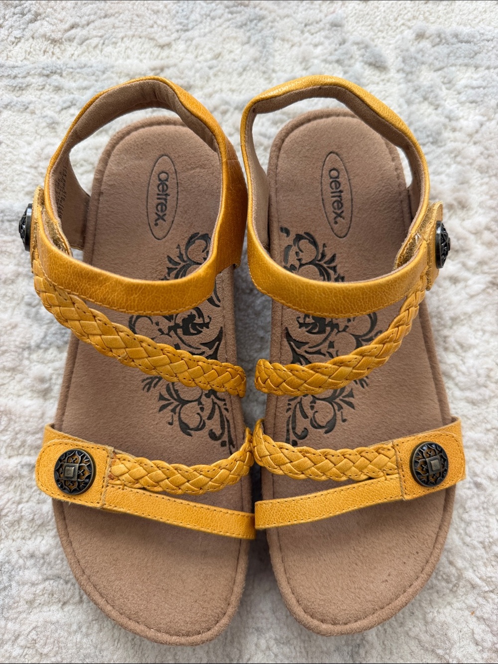 Aetrex Yellow Braided Strap Slingback Sandals